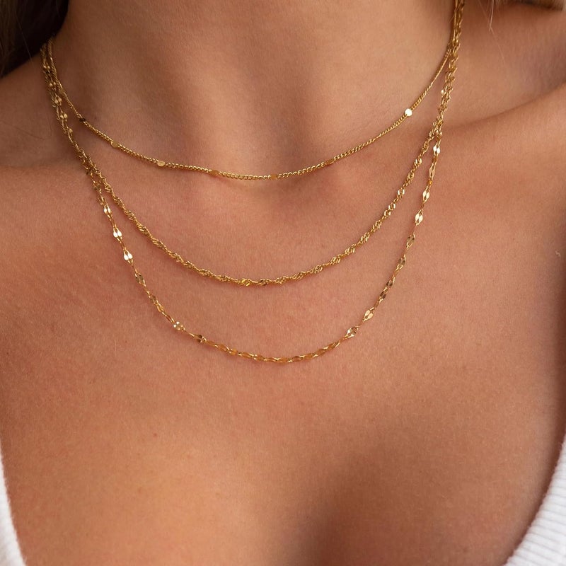 Dodder Store Gold Layered Necklaces for Women, 14K Gold Plated Dainty Gold Chain Choker Necklace Stack, Herringbone Gold Necklaces Set - Image 3